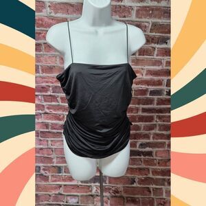 Future Collective Black Draped Ruched Top Medium Sleeveless Square Neck